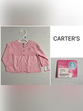 CARTER’S - 6M - NWT - INFANT GIRLS PINK / SILVER FLORAL KNIT CARDIGAN SWEATER